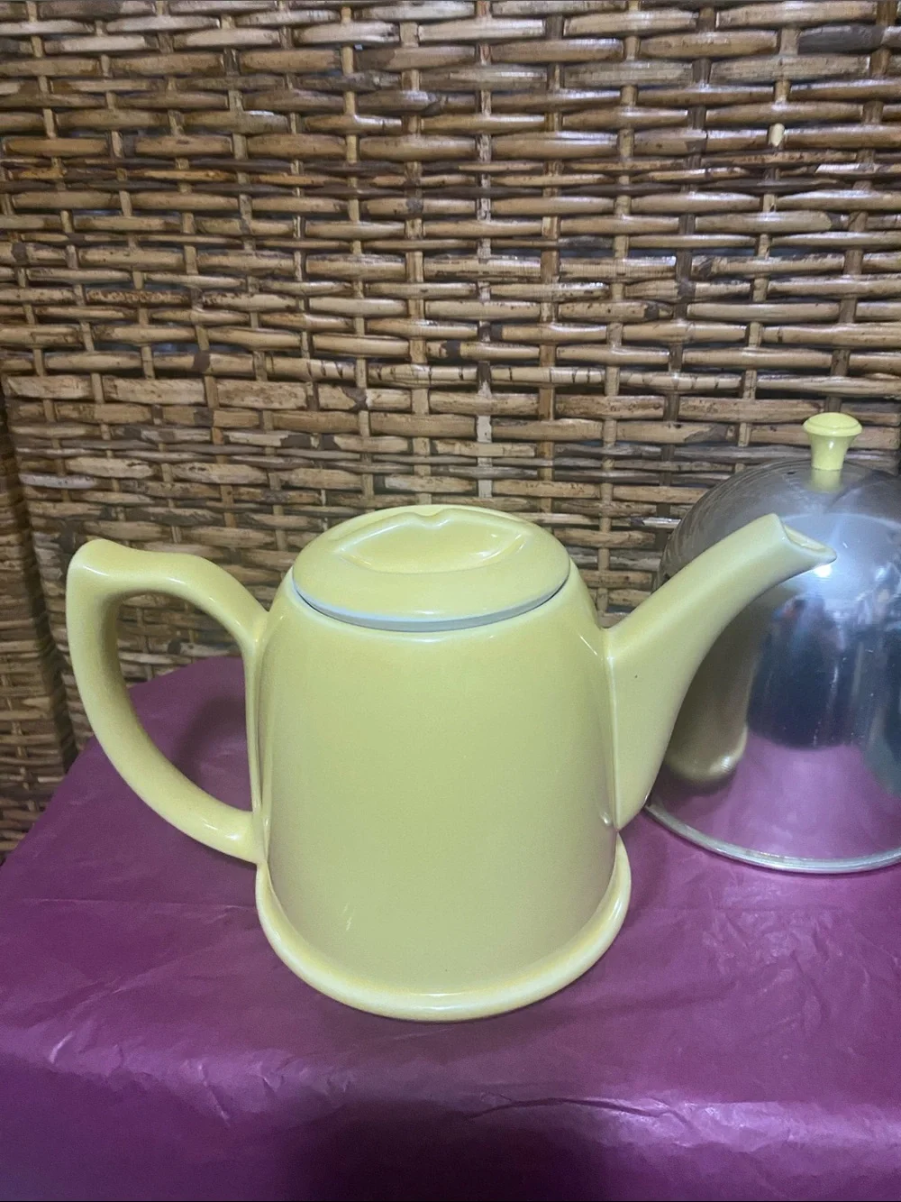 Vintage Mid century yellow Hall teapot w/ insulated cover